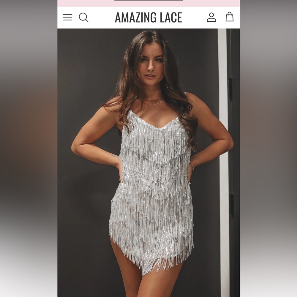 SHAKE IT MY WAY SHORT SEQUIN FRINGE MINI DRESS - Silver